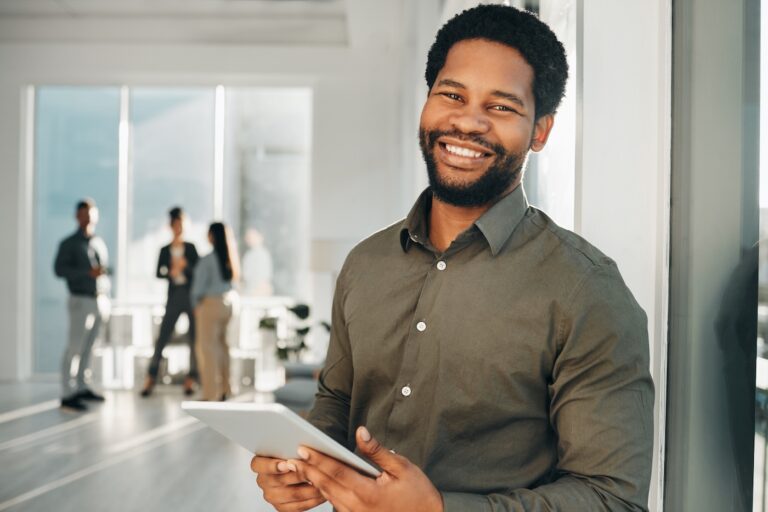 Portrait, digital tablet and black man in office happy, smile and empowered, ambition and mindset. Face and business man or ceo at startup company for management or online project at workplace. SSUCv3H4sIAAAAAAAAA21S227lIAz8F57PQy5NenJ+papWDjgnqIAjcLrNVuff10CkvbRvM5Y9Hg98qhmS1er2qaxze+IIbCmoW3NREYPBWOB77MemIDSWKVpwhc3Aeg3gUd1UWon4x7WfrsOkHheVGHhPmERbmAbGuwwW/meplGVUSfc+ZyCdzbf1R/bjEIrgi+r6aequ/RUm6YFp6LWZ++VJSNsuSzu0ZpiFPD9PA+gO9SKkG5t2GkbUo3q9qLefjNGf7mA3lircotU23CshXnMC5QAJh3z2ltadZVaofsu8RhKIkY9NkmjF9aLFadj9nMdV24/DU9d05YzcmOpxRkI5zyxhrVZE41EXFn1rTof75ggMZ5MKDM14rs/L/vEjBRMRfGLrqxlw4I+C8ED0BXlKvK3ElAo94PBWRypko2CGgjQ52uNMH7UOIcfh5V6oe3CjZP/Wme292CilKuHsZhBcziFr2A+G00H+aPKkHgPXaQ3hv+n0tfSLKEAVMzYlcu/1yrbr4yLo8fgNp5yT99QCAAA=